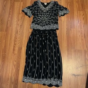 Vintage Judith Ann Creations Black & Silver Shimmer Embroidered Skirt Set Size S